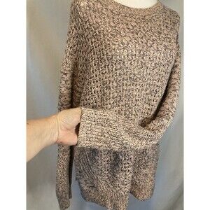 Gap Oversized Sweater Womens L Pink Gray Open Knit Crochet Fisherman Chunky Crew